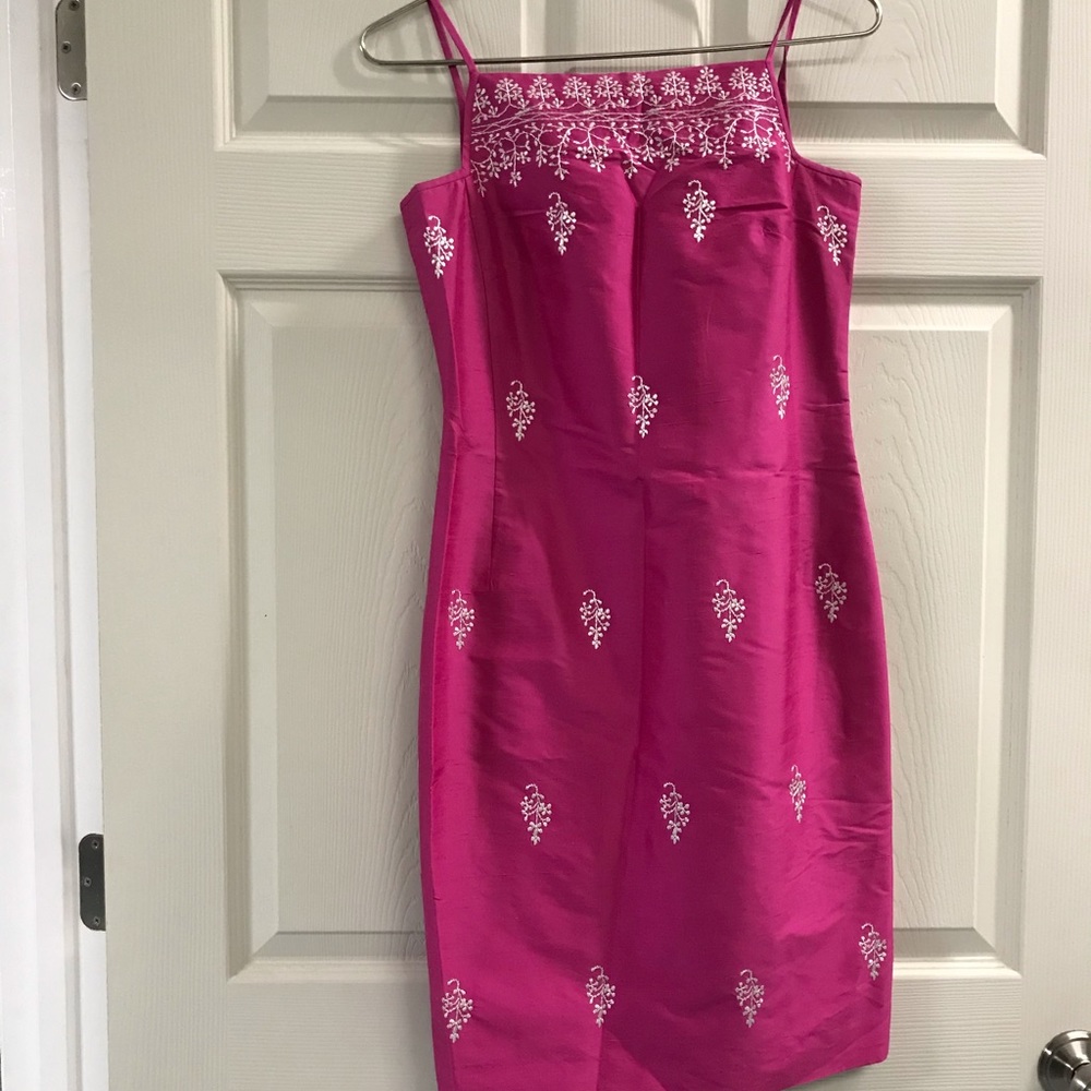 Ann Taylor Hot Pink Embroidered Sheath Dress
